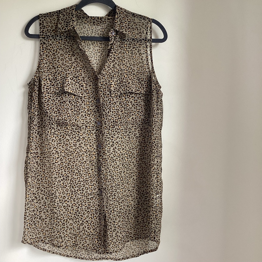 Equipment Silk Blouse Womens XS Animal Print Sheer Oversized Sleeveless Luxury